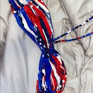Bathing suit, red,white,blue,tie